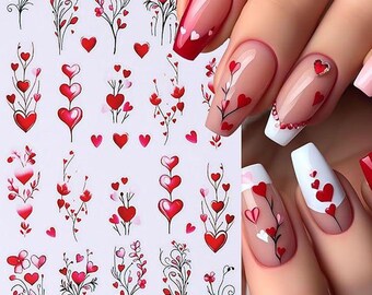 Valentine’s Day Nail Stickers 6pcs 3D Red Rose & Heart Self-Adhesive DIY Nails