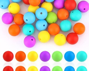 50pcs 15mm Silicone Beads for DIY Jewelry Rainbow Colored Round Craft Beads with Holes