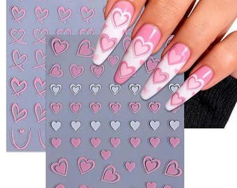 8 Sheets Valentine Nail Stickers Hollow Peach Hearts DIY French Manicure Decals