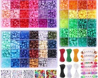 4700pcs 72 Colors Pony Beads Rainbow Kandi Bead for Bracelets Making Kit, 3600pcs 9mm Plastic Beads and 1000pcs Letter Beads, Alphabet Beads