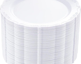 60PCS White Plastic Plates, Heavy Duty White Disposable Plates Premium 10inch Dinner Plates Hard Plastic Plates Disposable for Party Wedding