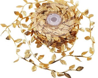 24 Yard Artificial Leaf Ribbon Gold Fabric Leaf Ribbon Trim for Wreath Garland Making, Home Decoration, Gift Wrapping and Crafts Accessory
