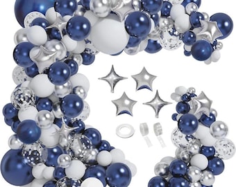 151pcs Navy Blue Silver Balloons Garland Arch Kit, for Graduation Class of 2024 Prom Eve Birthday Wedding Retirement Party Decorations