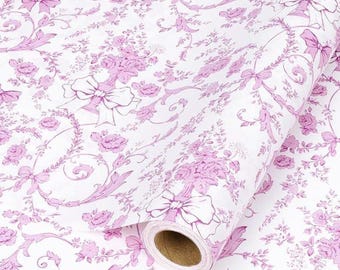 Pink Bow Floral Wrapping Paper Roll 17 x 33 Feet Vintage Toile Design
