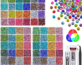 3 Boxes 24 Color Crystal Resin Rhinestones 3mm, 4mm, 5mm for Crafts, Nails, Tumblers