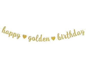Happy Golden Birthday Banner Gold Glitter Party Decor Happy Bday Celebration Decorations