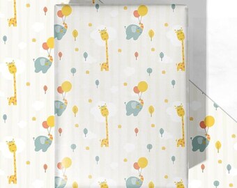 Baby Shower Wrapping Paper: Giraffe & Elephant Design, 4 Jumbo Sheets