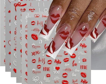 6PCS Valentine Nail Art Stickers 3D Hearts Lips Envelope DIY Self-Adhesive