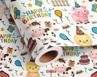 Farm Animal Wrapping Paper Roll 17 x 20 Feet Cow Chick Sheep Horse Design
