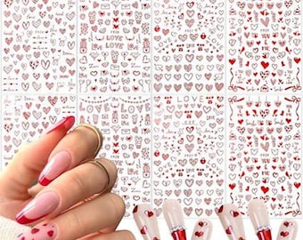 Heart Nail Stickers for Valentine’s Day 3D Laser Red Glitter Love Decals