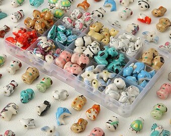 Hand-Painted Ceramic Animal Beads: DIY Jewelry Making, 24pcs