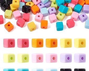 90pcs Pastel Acrylic Cube Beads Rainbow Square Spacer Beads for DIY Jewelry Making