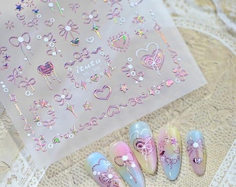 Valentine Nail Stickers for Valentine’s Day Pink Rose Gold Heart Bow Design