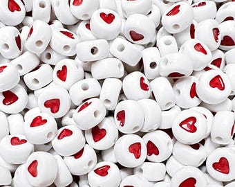 Acrylic Heart Spacer Beads for DIY Jewelry Red & White 600PCS 7mm Pack