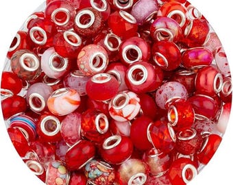 100pcs 15mm Red Mix Large Hole Resin Beads for Jewelry and Crafts