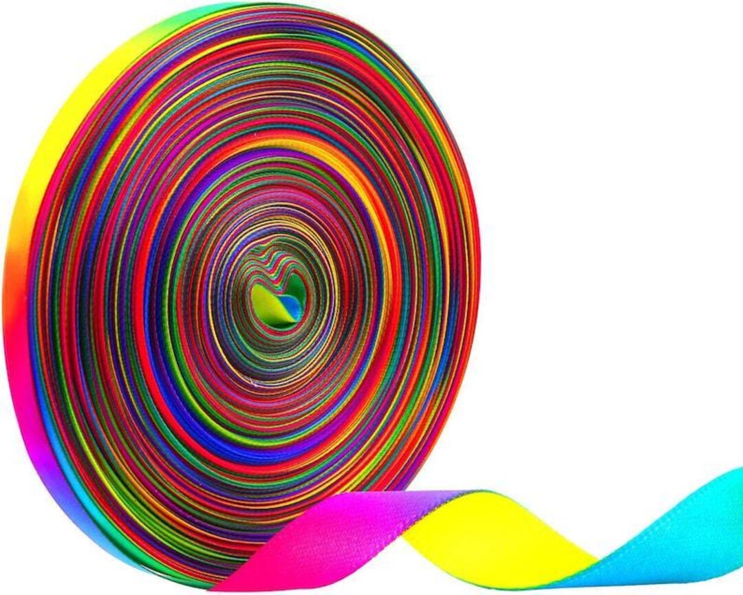 50 Yards Satin Ribbon Gradient Rainbow Printed Double Side Satin ...