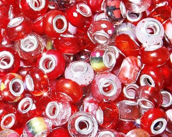 100pcs Red Large Hole European Spacer Beads for DIY Jewelry Making