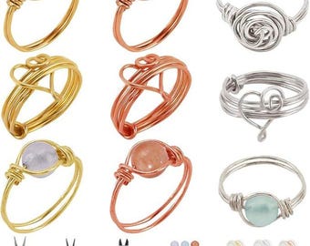 Wire Wrapped Ring Making Kit – 3-Color Wire, Gem Beads & Tools for 12 DIY Rings
