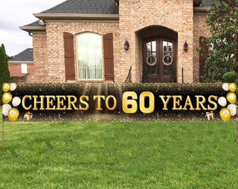 Black Gold 60th Birthday Banner Decorations - Extra Large 118"x20" Reusable Yard Sign for Men & Women, Over The Hill Party Decor