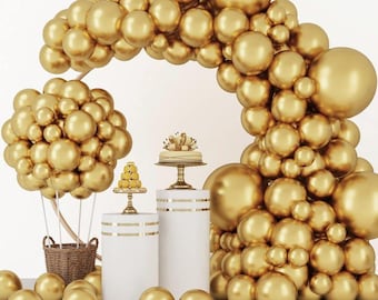 129pcs Metallic Gold Balloons Latex Balloons Different Sizes 18 12 10 5 Inch Party Balloon Kit for Birthday Party Graduation Wedding