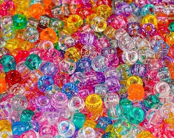 1000+ PCS Glitter Pony Beads, 9mm Acrylic Large Hole Beads for DIY Bracelets & Crafts