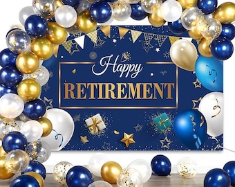 Retirement Party Decoration Include Navy Blue Confetti Balloon Set Photography Backdrop Banner for Men Women Retirement Party Supplies Decor