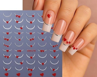 6PCS Valentine Nail Art Stickers 3D Hearts Gold Silver DIY Self-Adhesive