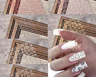 6 Sheets Valentine Nail Stickers for Valentine’s Day Red Pink Black Gold Heart Design