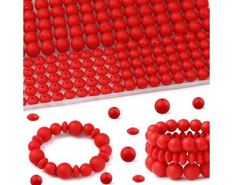 200pcs Mixed Scarlet Red Silicone Beads for Keychains and DIY Crafts