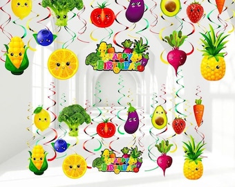 Hey One bear Fruit Birthday Party Decoration Dancing Fruit Hanging Swirls Fruit and Vegetable Ceiling Streamer Summer Fruit Party Supplies