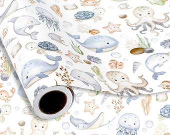 Under the Sea Mini Wrapping Paper Roll 17 x 32.8 Feet Watercolor Ocean Animals