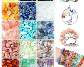 600pcs Natural Chip Stone Beads 5–8mm 15 Colors DIY Jewelry Making Kit