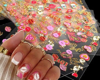 30 Sheets Valentine Nail Stickers for Valentine’s Day Red Heart Lip Design