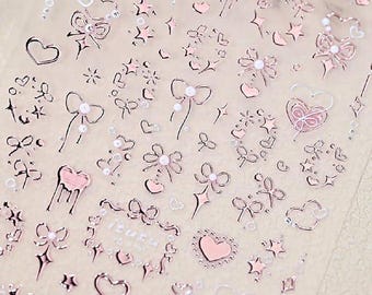 Valentine Nail Stickers for Valentine’s Day Pink 5D Heart Bow Design
