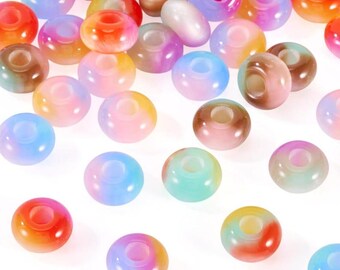 56pcs Colorful Resin Rondelle Beads, Large Hole European Beads for Bracelets & Jewelry Making