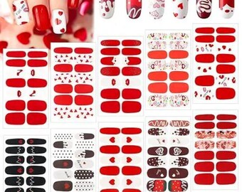 Valentine’s Day Nail Stickers 140pcs 10 Sheets Full Wrap Gradient Glitter DIY Decals