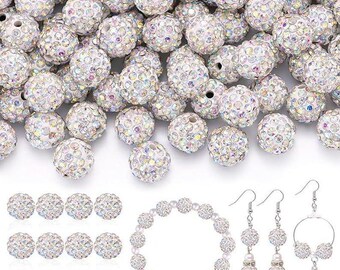 120Pcs 10mm Crystal AB Rhinestone Beads, Shiny Shamballa Round Beads for Jewelry & DIY