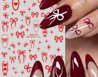 4 Sheets Valentine Nail Stickers 3D Hearts Bow Star DIY Self-Adhesive Nails