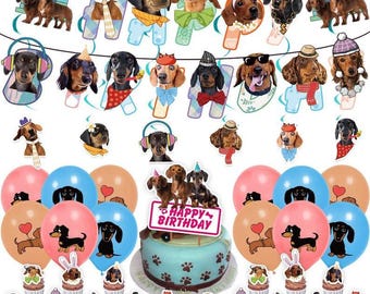 Dachshund Party Decorations Funny Dachshund Birthday Banner Hanging Swirls Dachshund Birthday Party Balloons Party Supplies