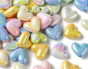 50 Pcs Rainbow Heart Beads, Colorful Acrylic Love Beads for Jewelry Making, Bracelets & Necklaces