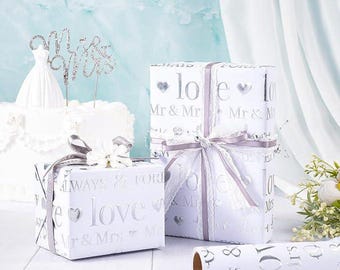 Wedding Mini Wrapping Paper Roll, Silvery Gold LOVE Foil Design 17×16.5 ft