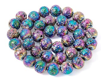 185Pcs Rainbow Lava Stone Beads 10mm, Natural Gemstones for Chakra Healing & Jewelry Making