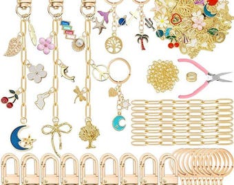 358PCS Gold DIY Keychain Kit – 110 Charms, Clips & Jump Rings for Crafting