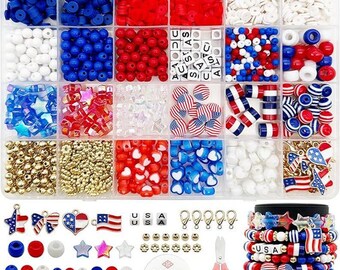 Red White Blue Bead Kit: Polymer Clay USA Flag Charms