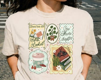 Cozy Reader Aesthetic Comfort Colors Shirt, Bookish Stamps Tee, Reading Is My Therapy Top, Book Lover Cottagecore Graphic Outfit