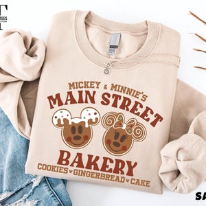 Mickey and Minnie Main Street Bakery Sweatshirt, Disney Gingerbread Tee, Christmas Cookies T-Shirt, Disney Christmas Sweater, Xmas Gift