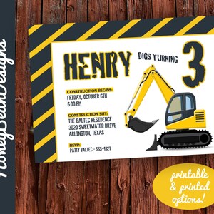 PRINTABLE Digger Excavator Invitation Birthday Construction | Etsy
