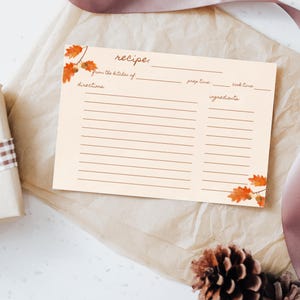 Autumn Themed Recipe Card for Bridal Shower (Digital Print)