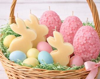 Bougies faites main avec lapin et oeuf pour décoration de Pâques, lot de 6