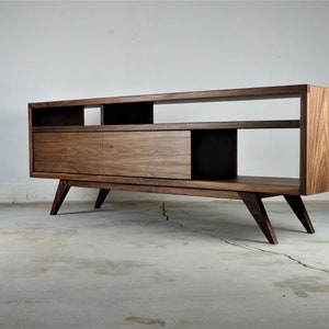 Mid century modern, Walnut TV Stand Cabinet Handmade Media Console Mid-Century Modern Walnut Media Console PorkChop Console image 6